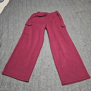 No Boundaries Wide Leg Cargo Sweatpants Burgundy Size M